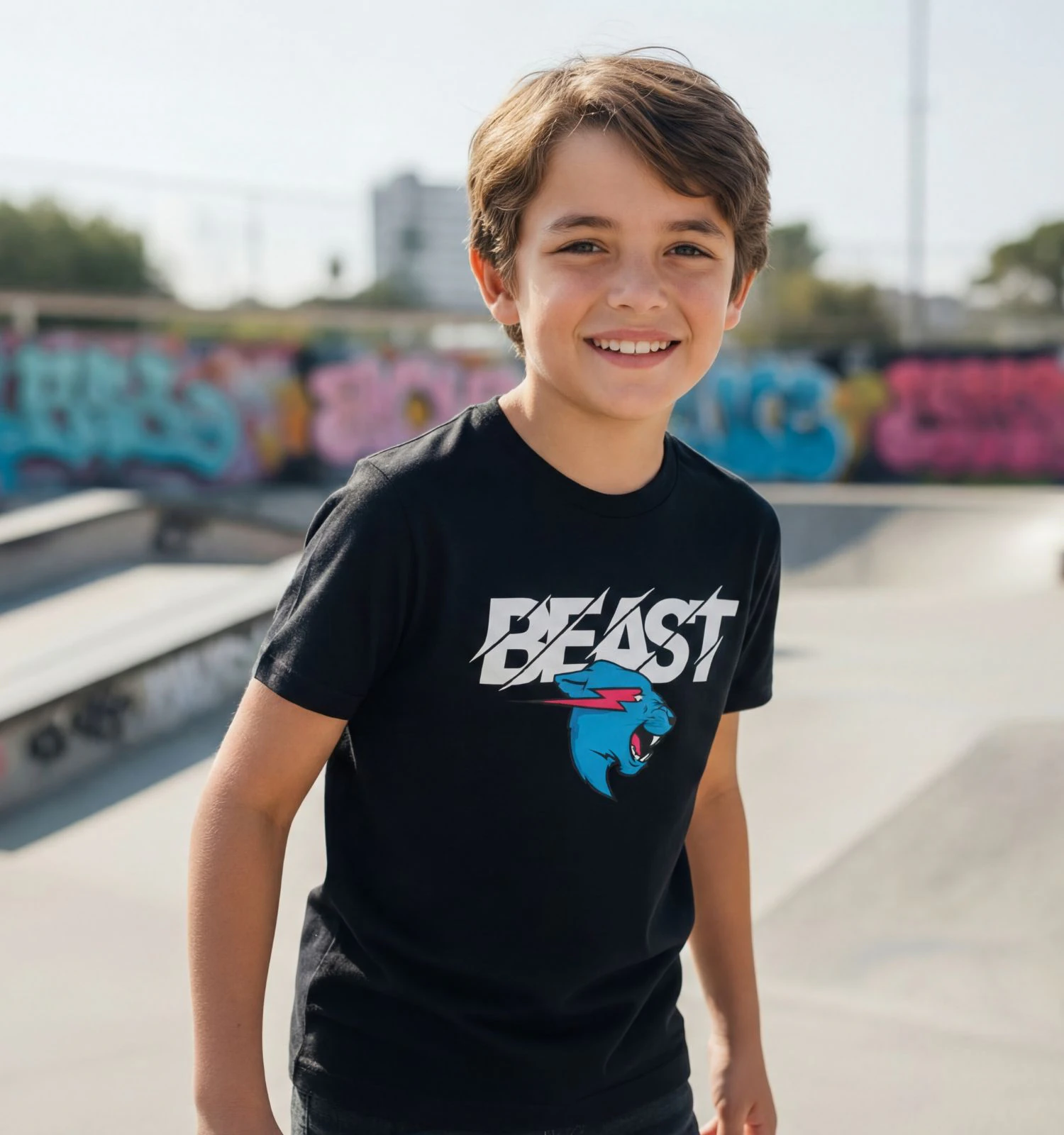 niño con camiseta negra mr beast
