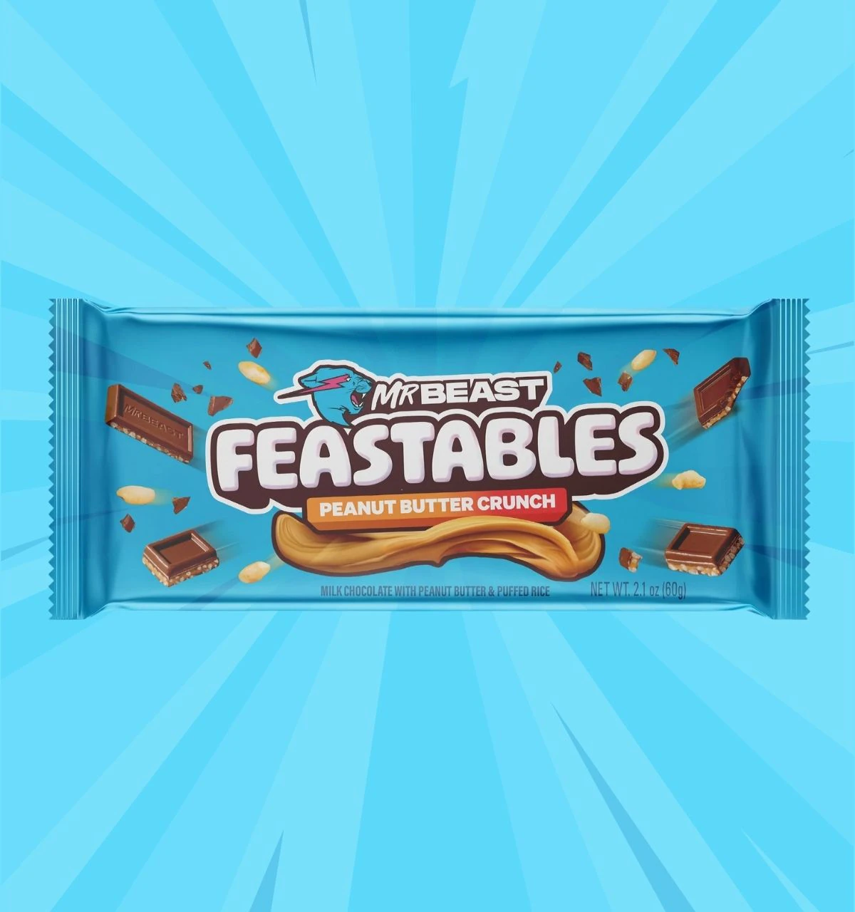 Chocolatina Mr Beast Feastables Peanut Butter Crunch Mantequilla de Maní Crujiente