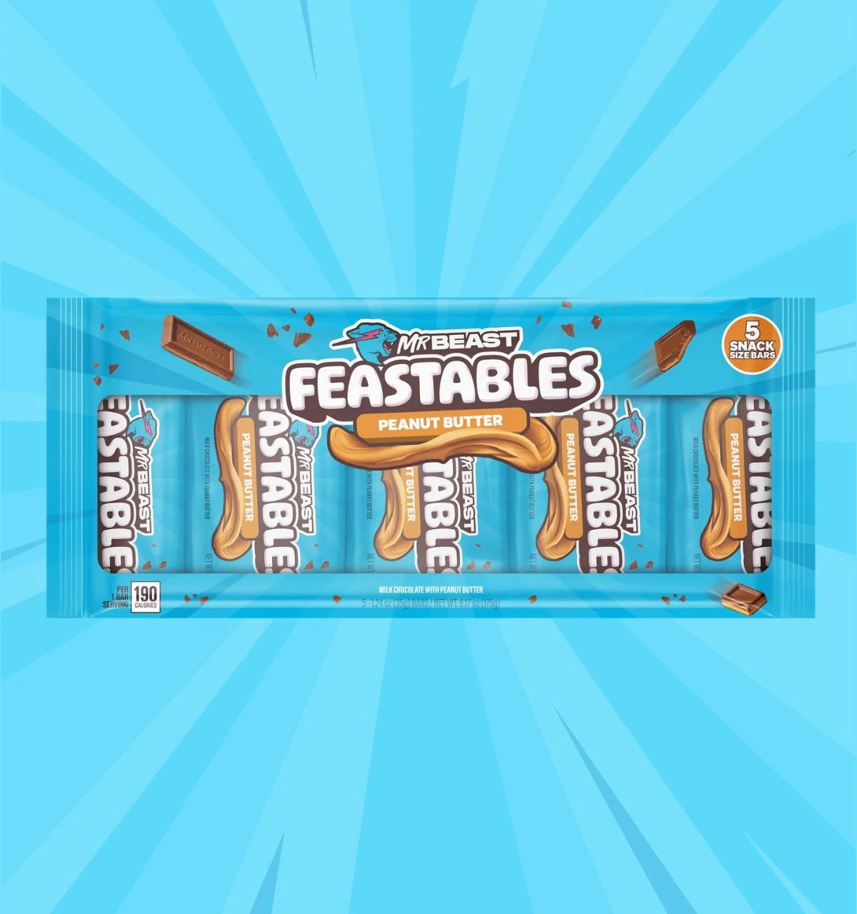 Chocolatinas Mr Beast Feastables Pack 5 Unidades Peanut Butter tamaño standard 35g