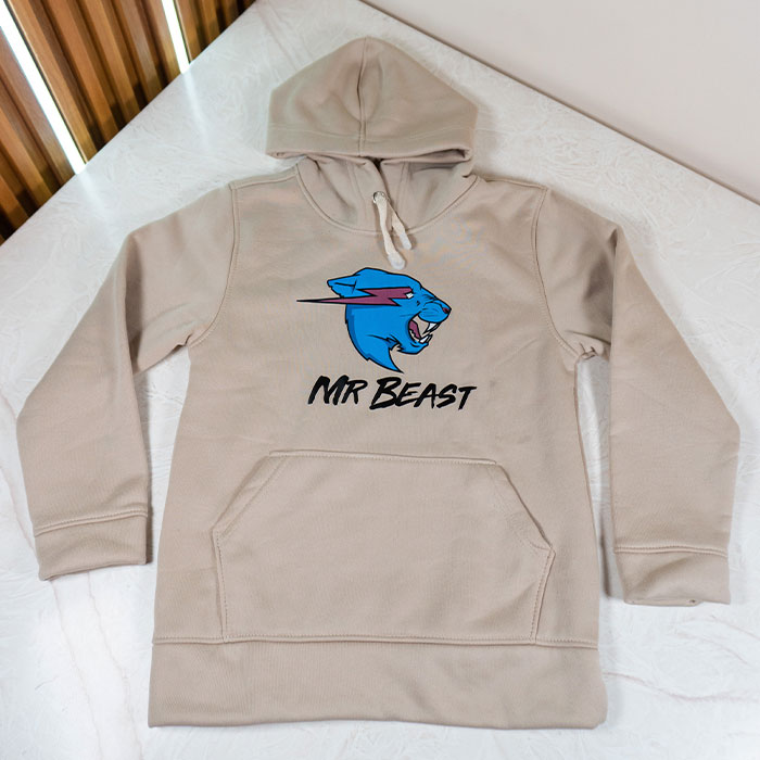 hoodie buzo crema mr beast de capota