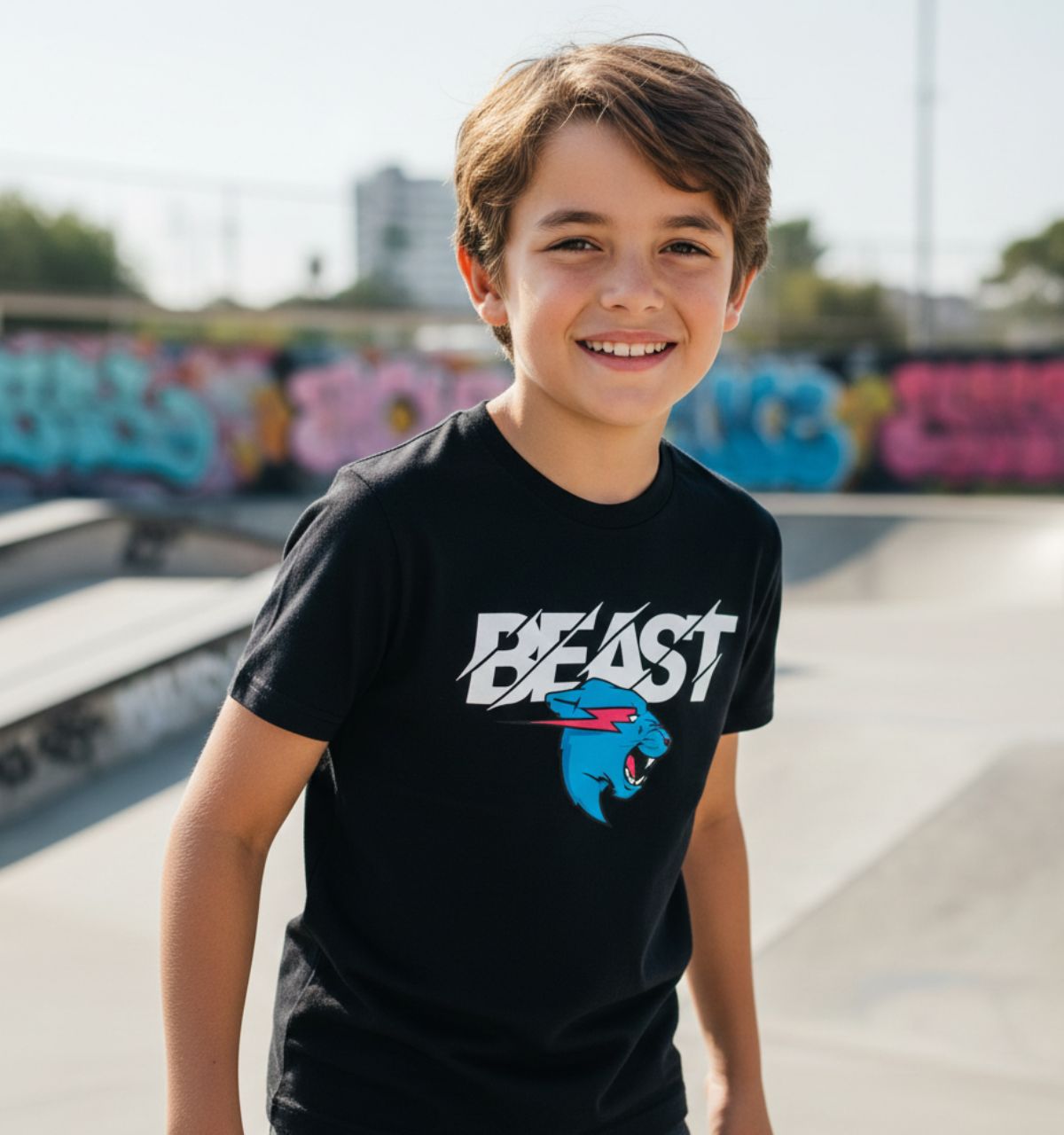 niño con camiseta negra mr beast