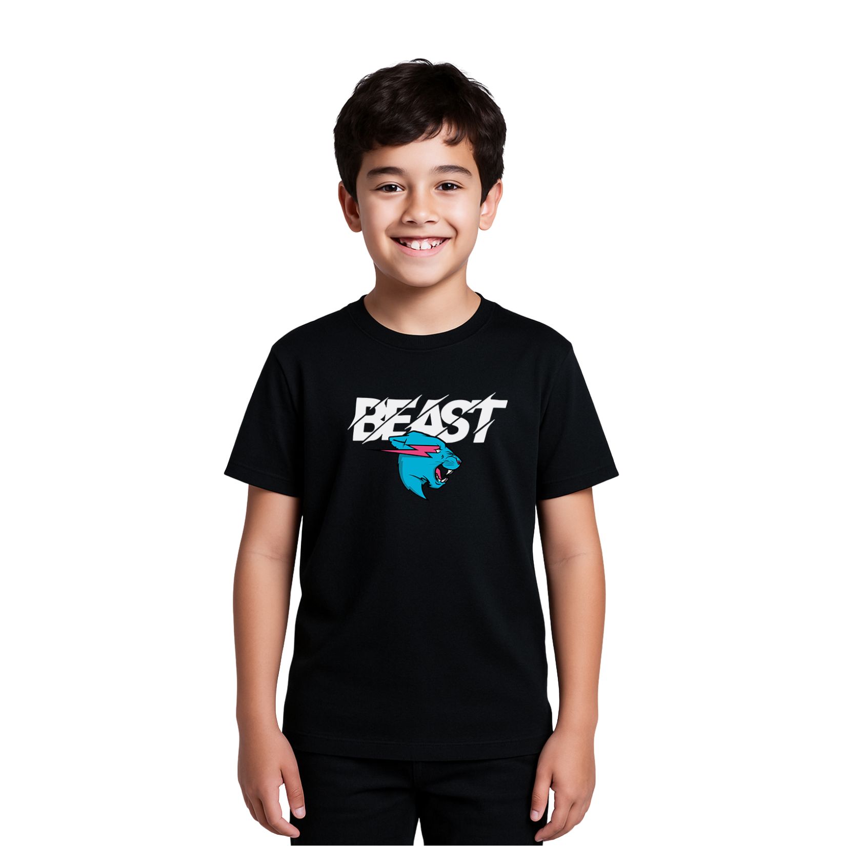 niño con camiseta negra mr beast